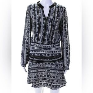 Veronica Beard Black and White Patterned Long Sleeve Dress